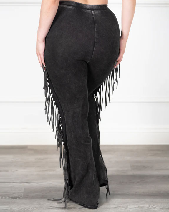 Fringed micro-length casual pants solid color washed cotton pants