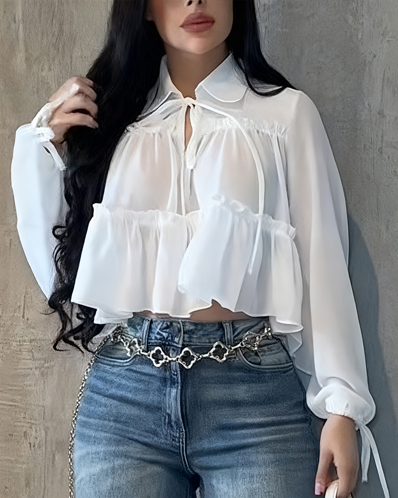 Women's Chiffon Ruffle Long Sleeve Shirt