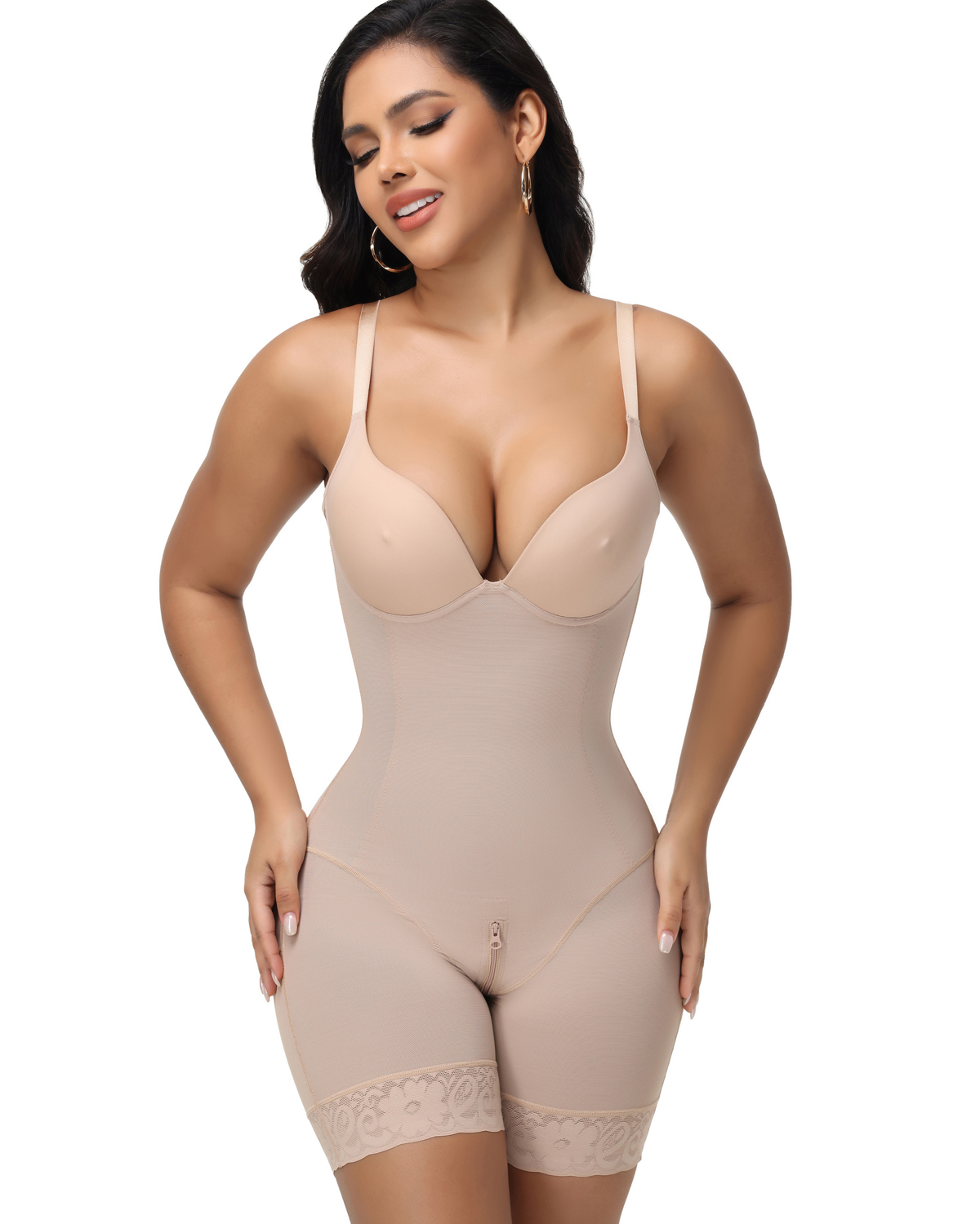 Women's Tummy Control Bodysuit Low Back Built In Bra Shapewear