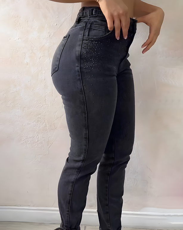 High-Rise Sparkling Rhinestones Skinny Jeans