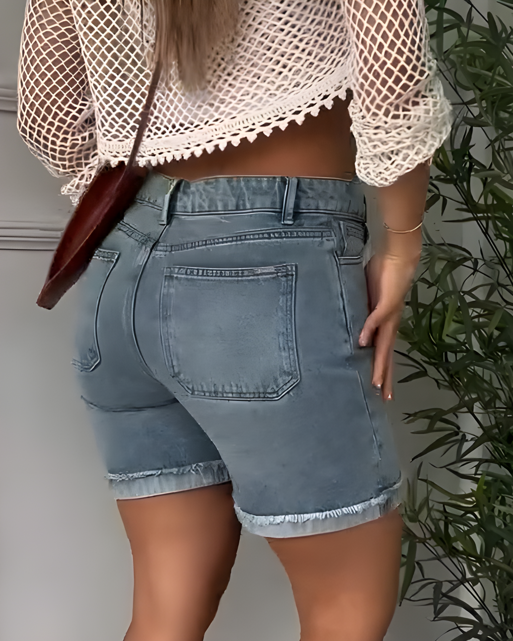 Women's Oblique Buckle High Waist Denim Shorts