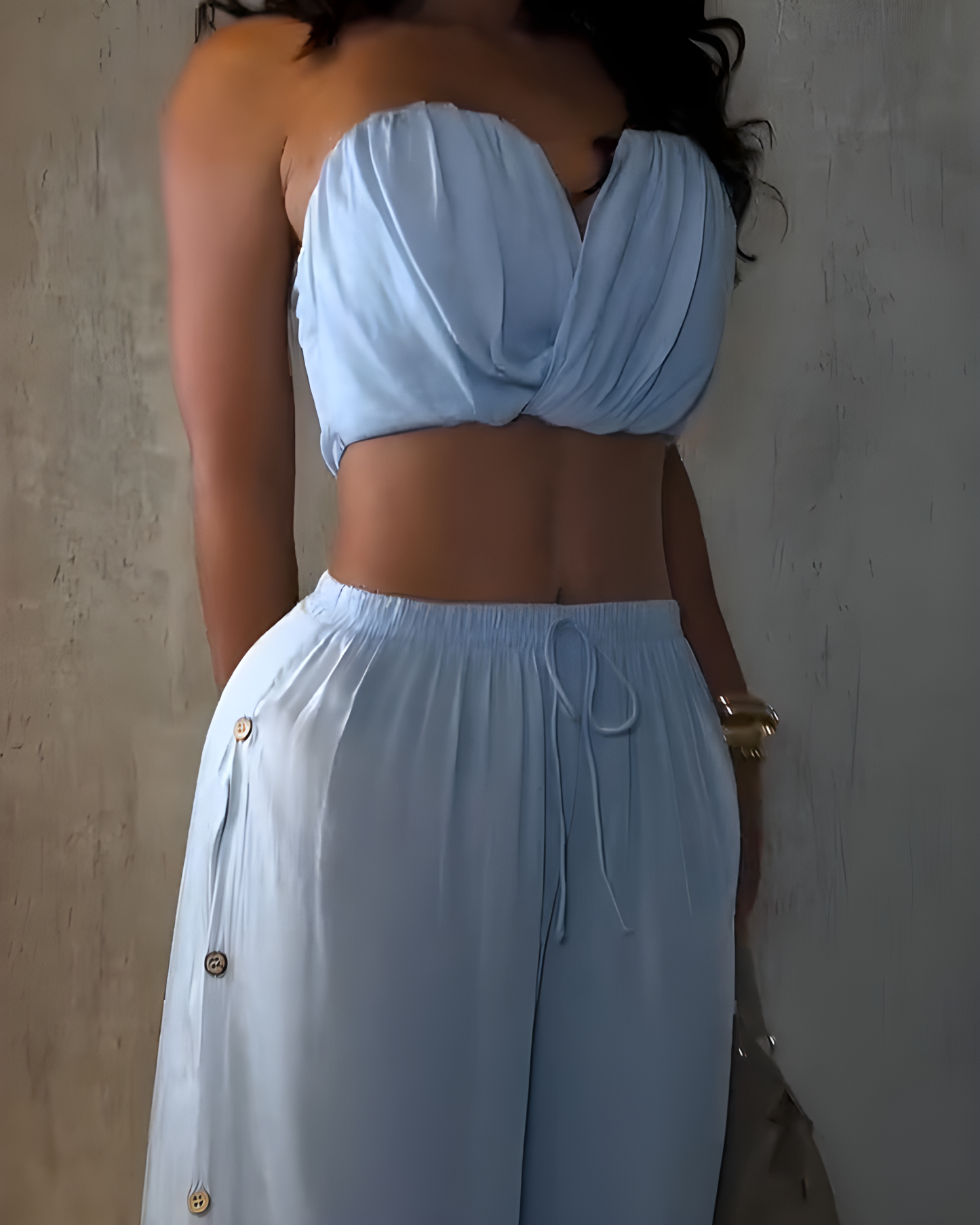 Bandeau Sleeveless Ruched Casual Two-Piece Set