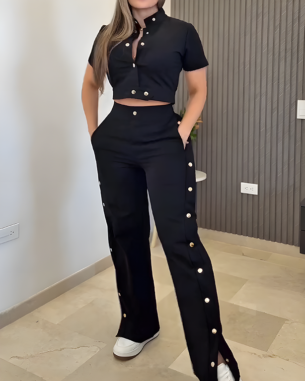 Fashion Casual Short Sleeve Wide Leg 2-Piece Set