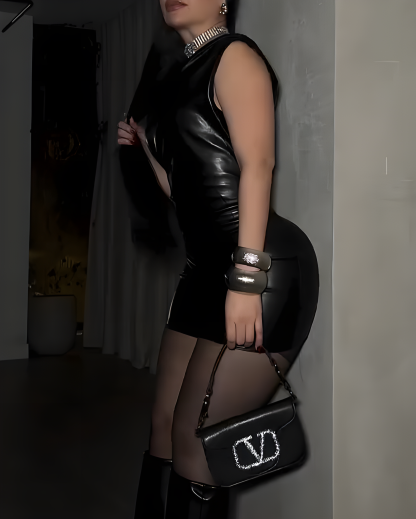 Women's Off-Shoulder Sexy Leather Bodycon Dress