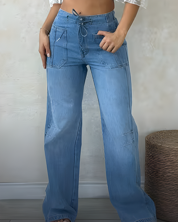 Fashion Double-Breasted Lace-Up Wide-Leg Jeans