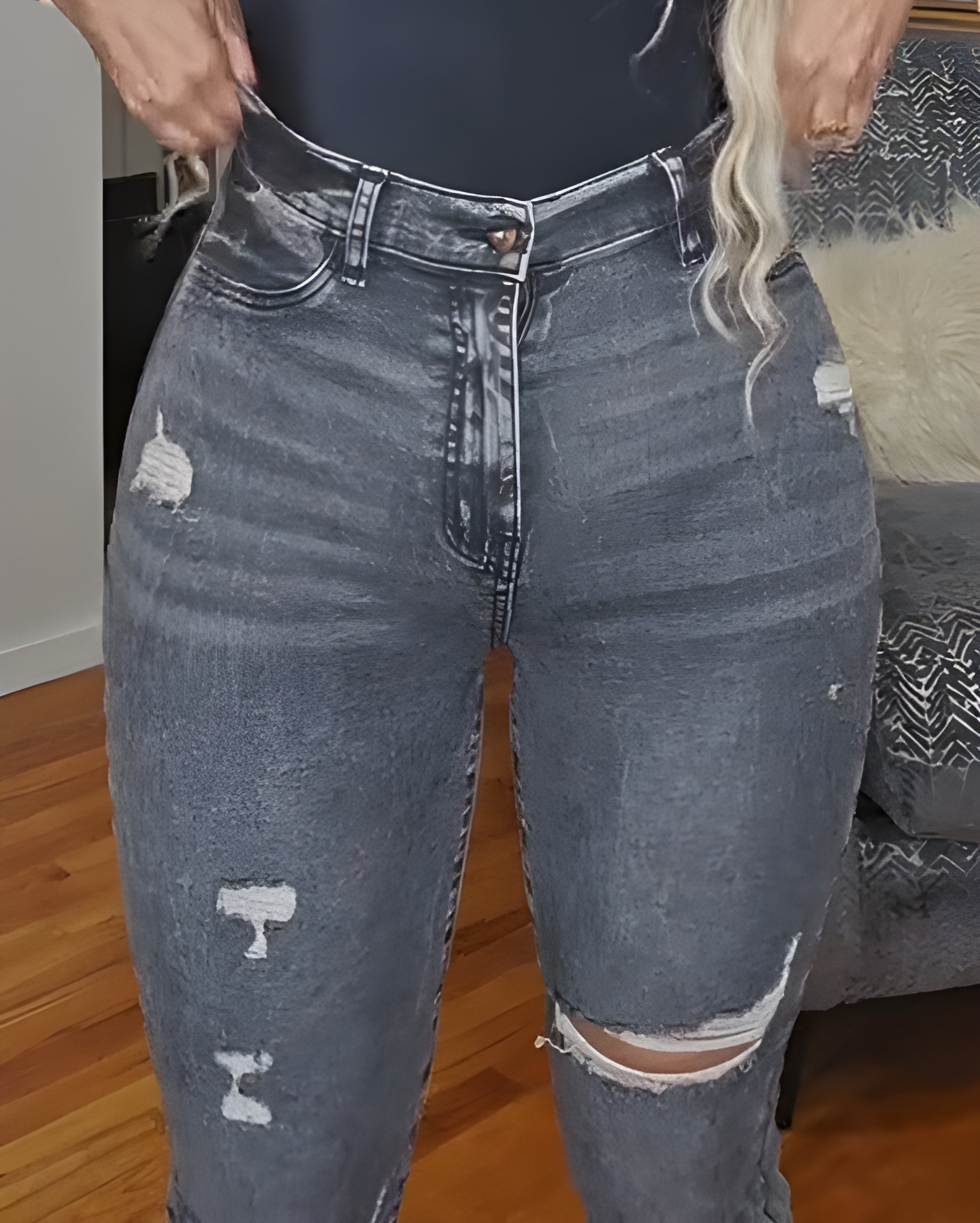 Women's High Waist Fashionable Skinny Ripped Jeans