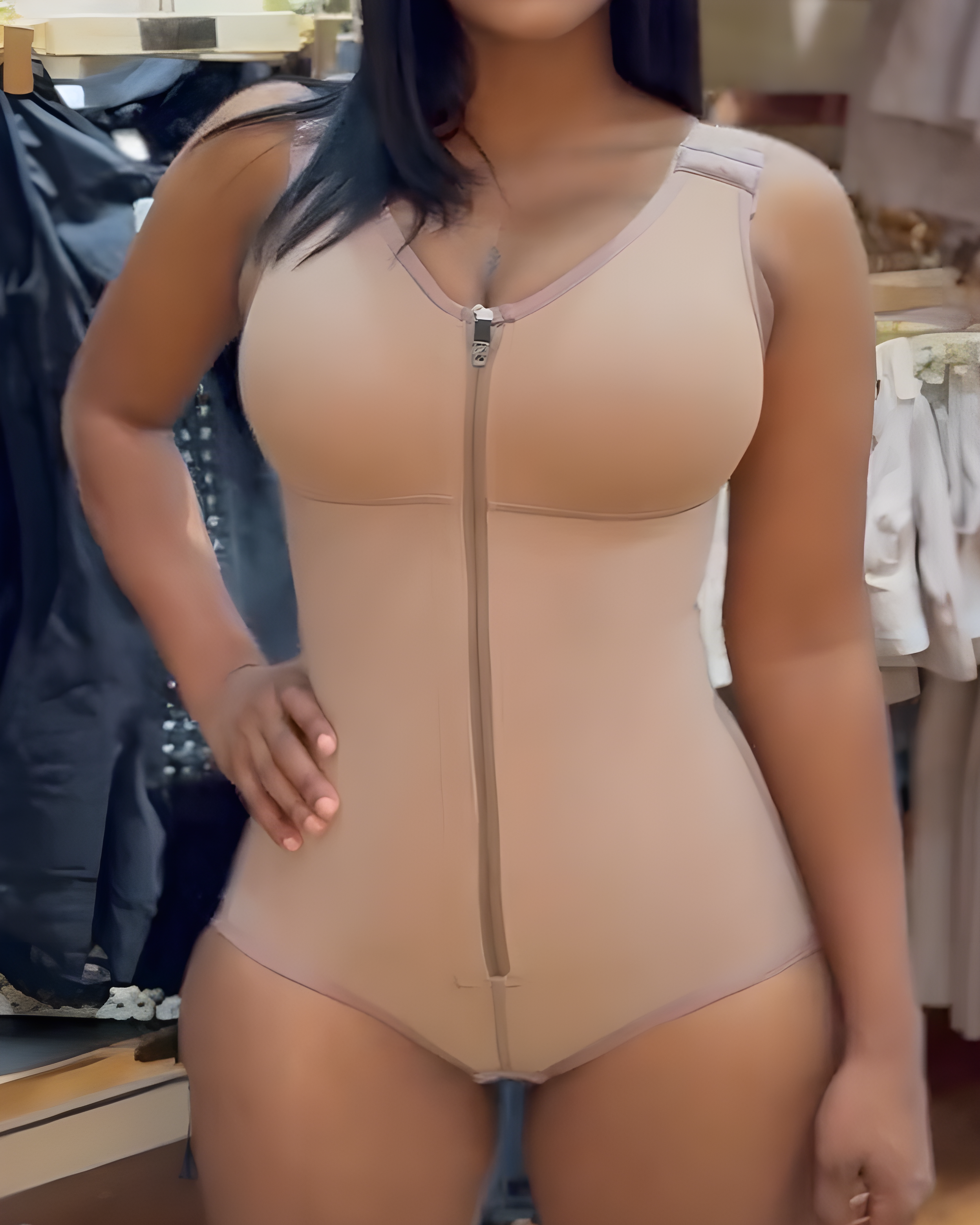 Front Zip Tummy Control Thong Bodysuit