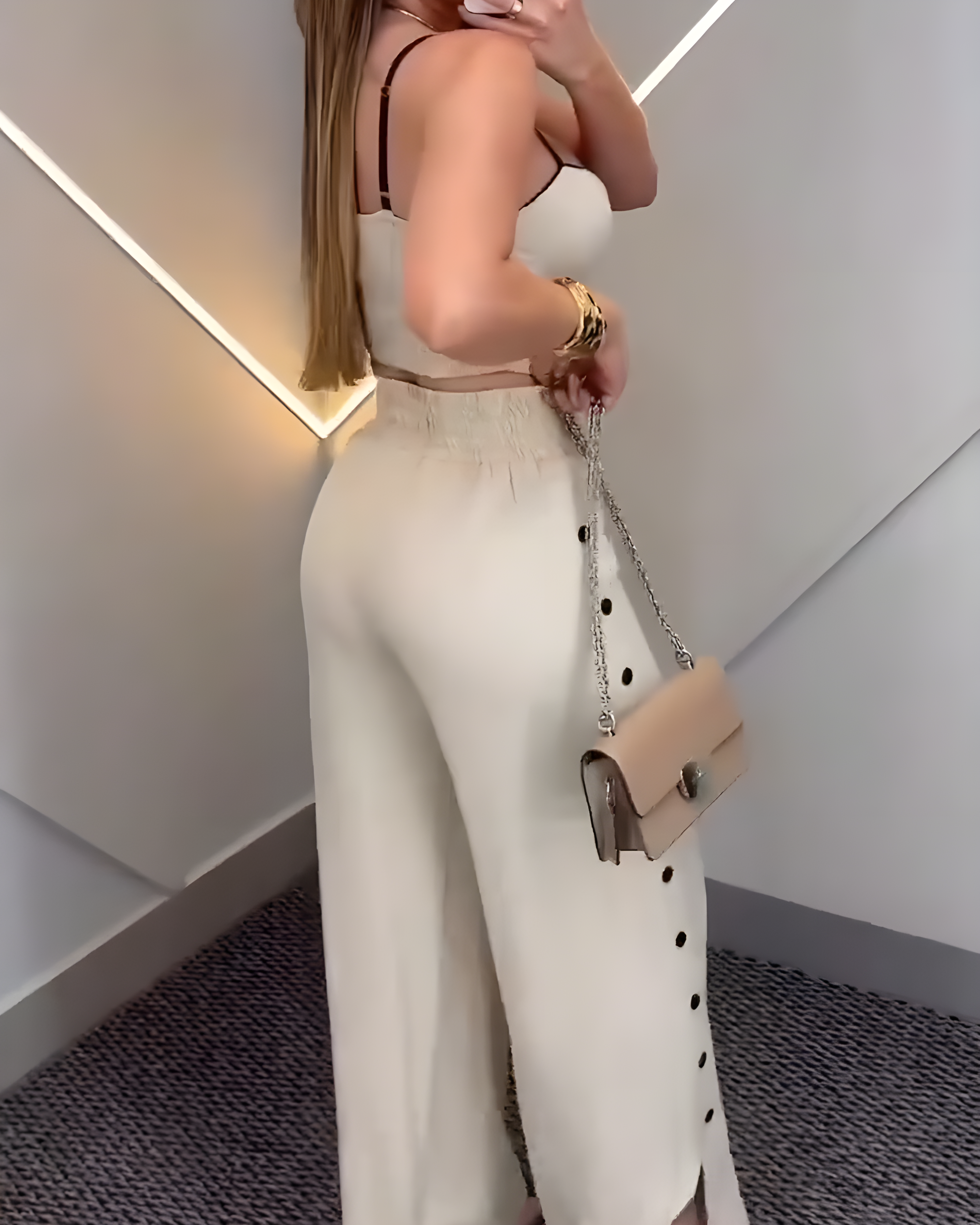 Sexy Suspenders Elastic Waist Wide Leg Pants Two Piece Set