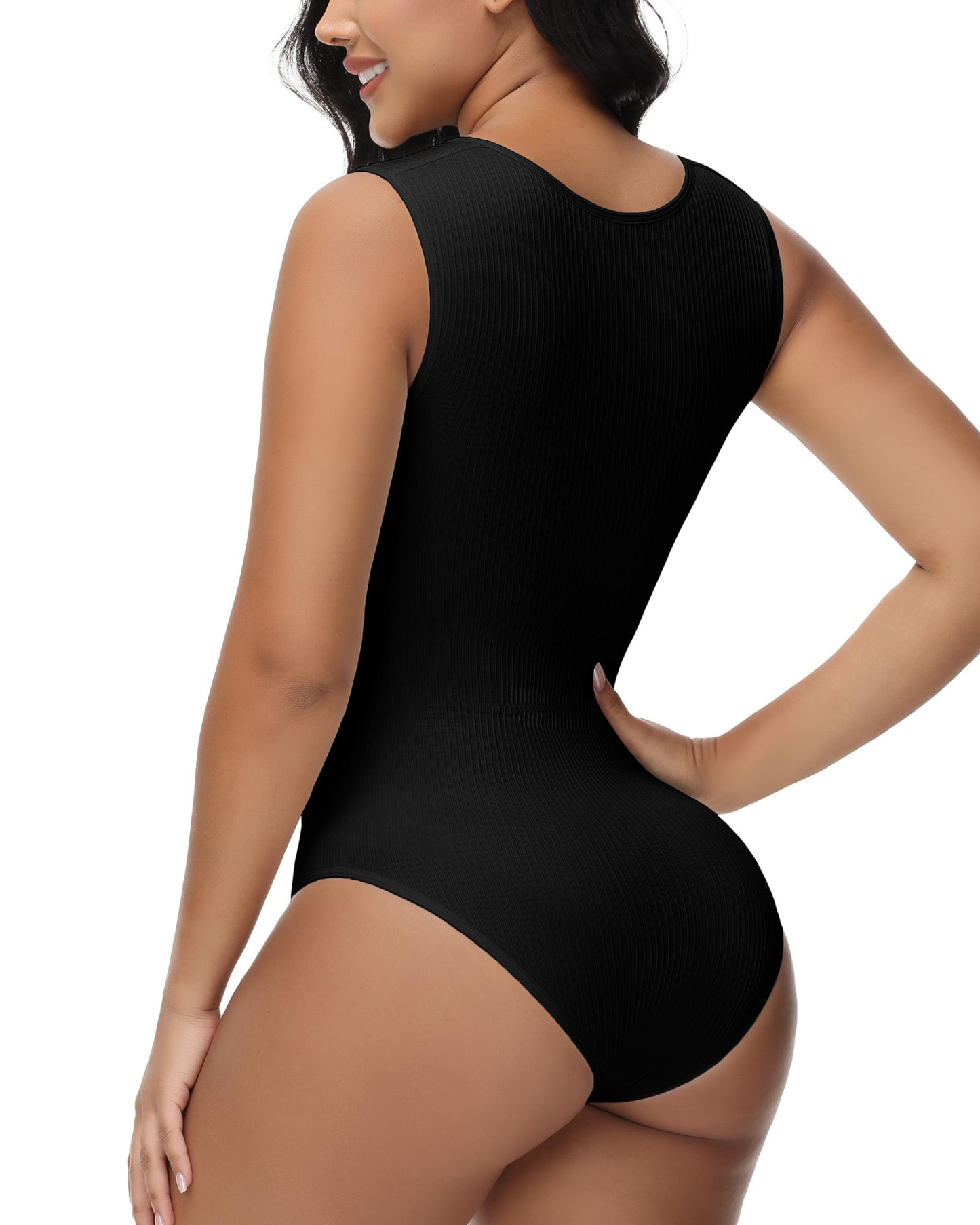 Women's Sexy Ribbed Strappy Square Neck Sleeveless Tummy Control Tank Tops Bodysuits