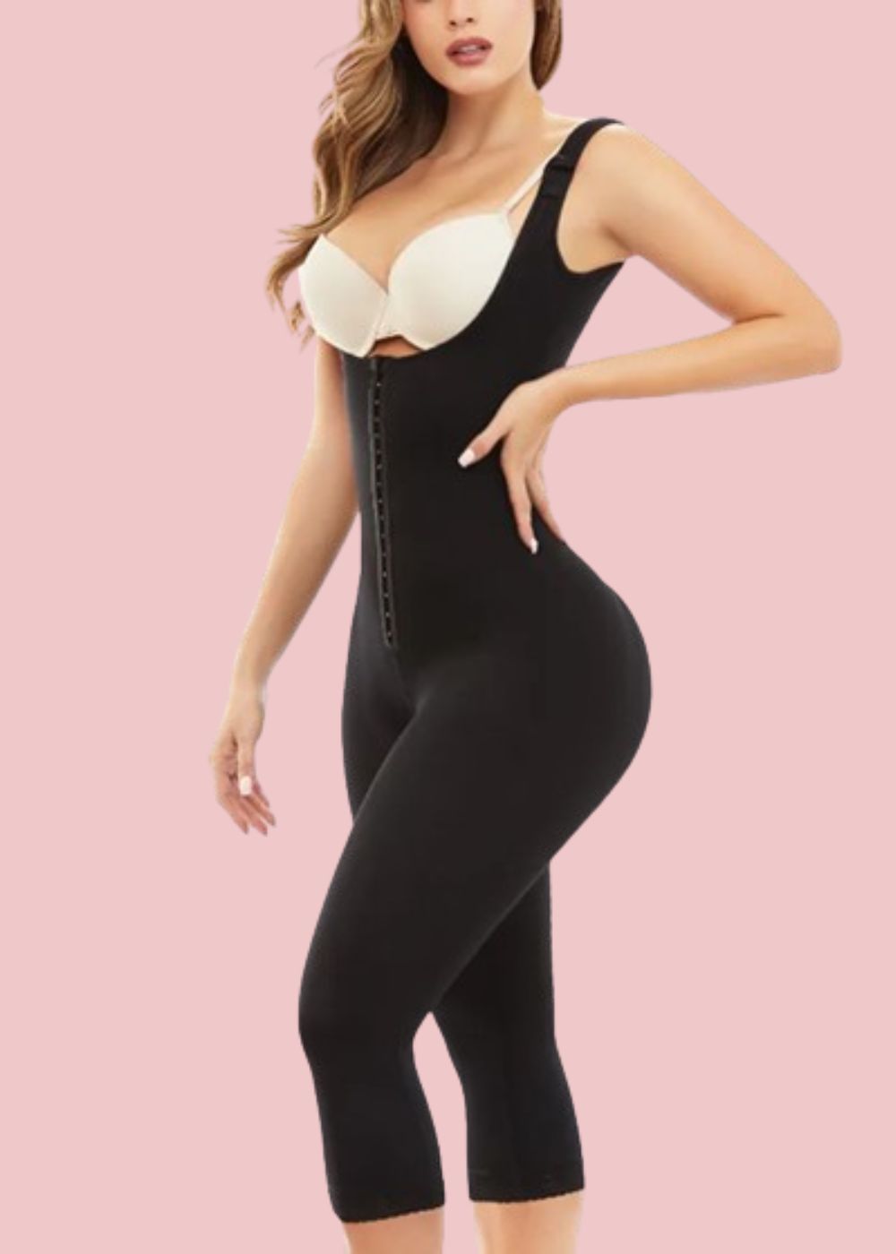 Open Bust Tummy Control  Butt Lifter Wide Shoulder Strap Lace Long Bodysuit Shapewear