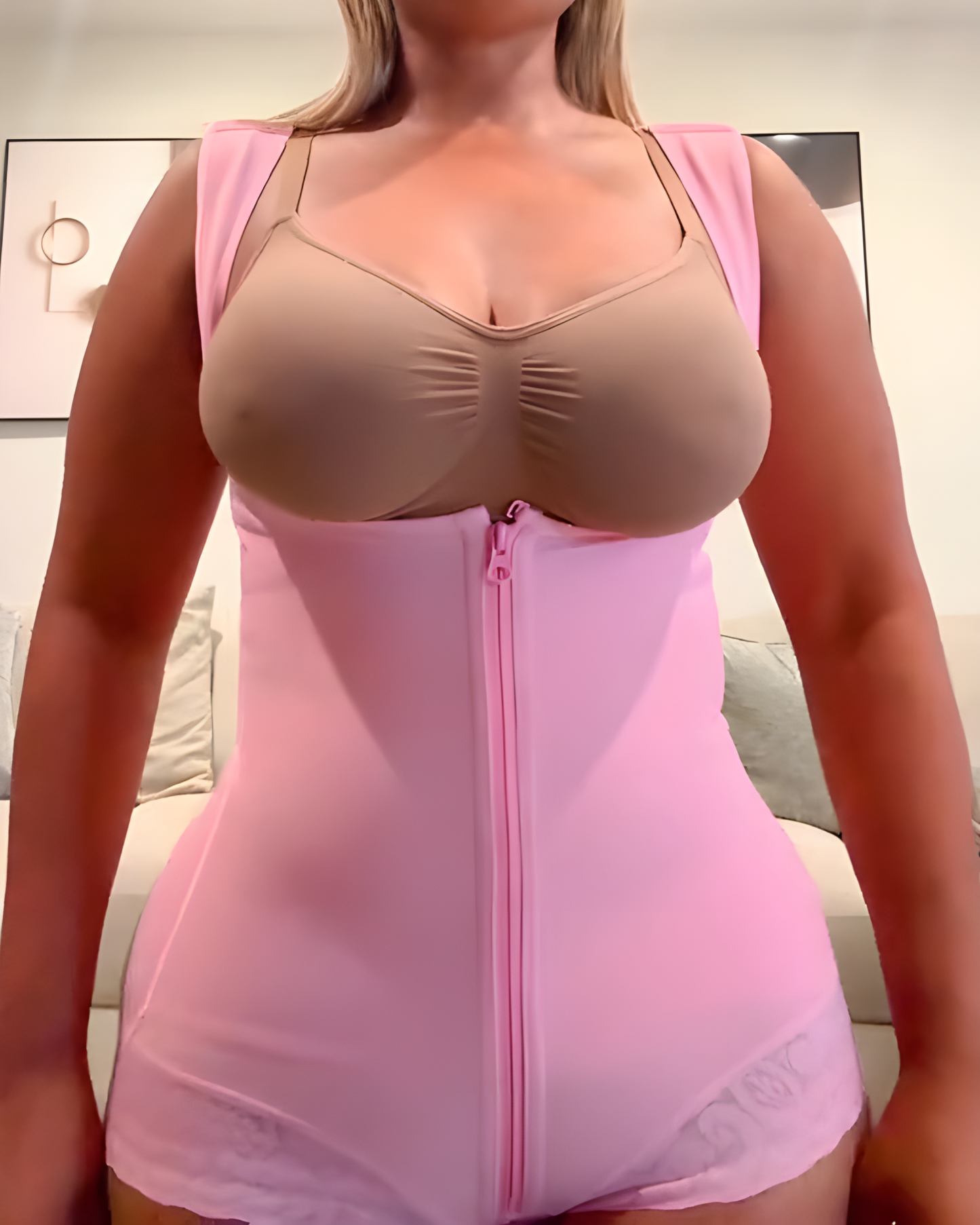 Wide Straps Front Zip Slimming Thong Body Shaper