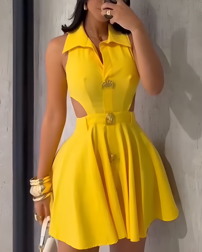 Fashionable Lapel Slimming Cutout Dress