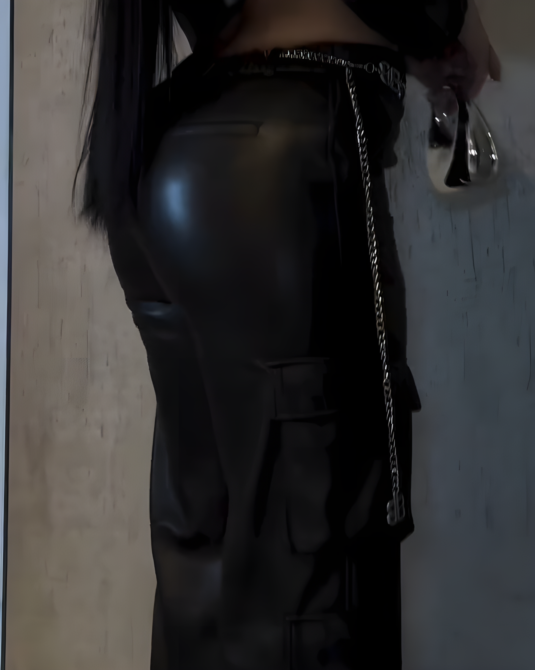 Women's Cargo Style Wide-Leg Leather Pants