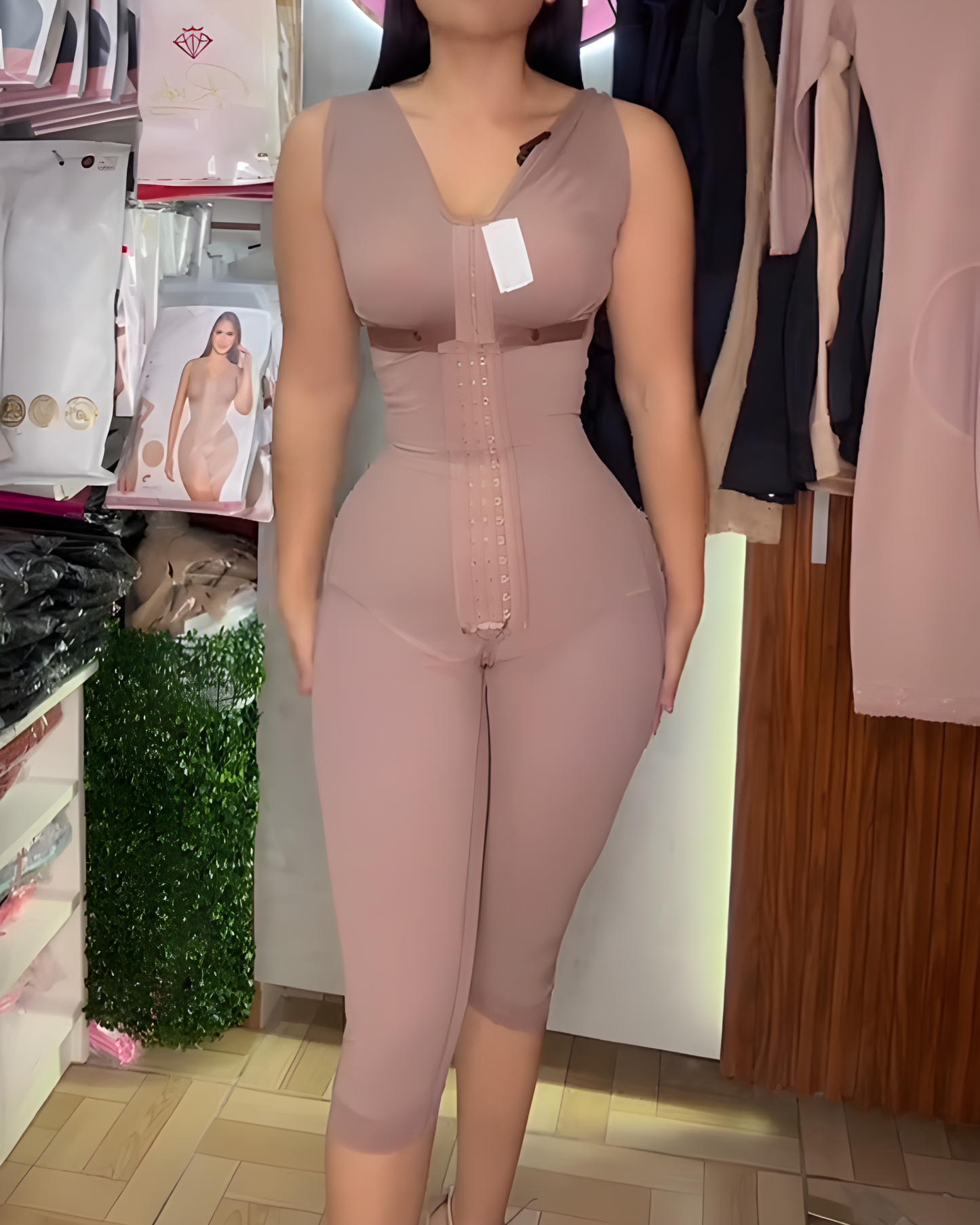 3-Rows Hook Eye Sleeveless Mid-Length Full-Body Shapewear