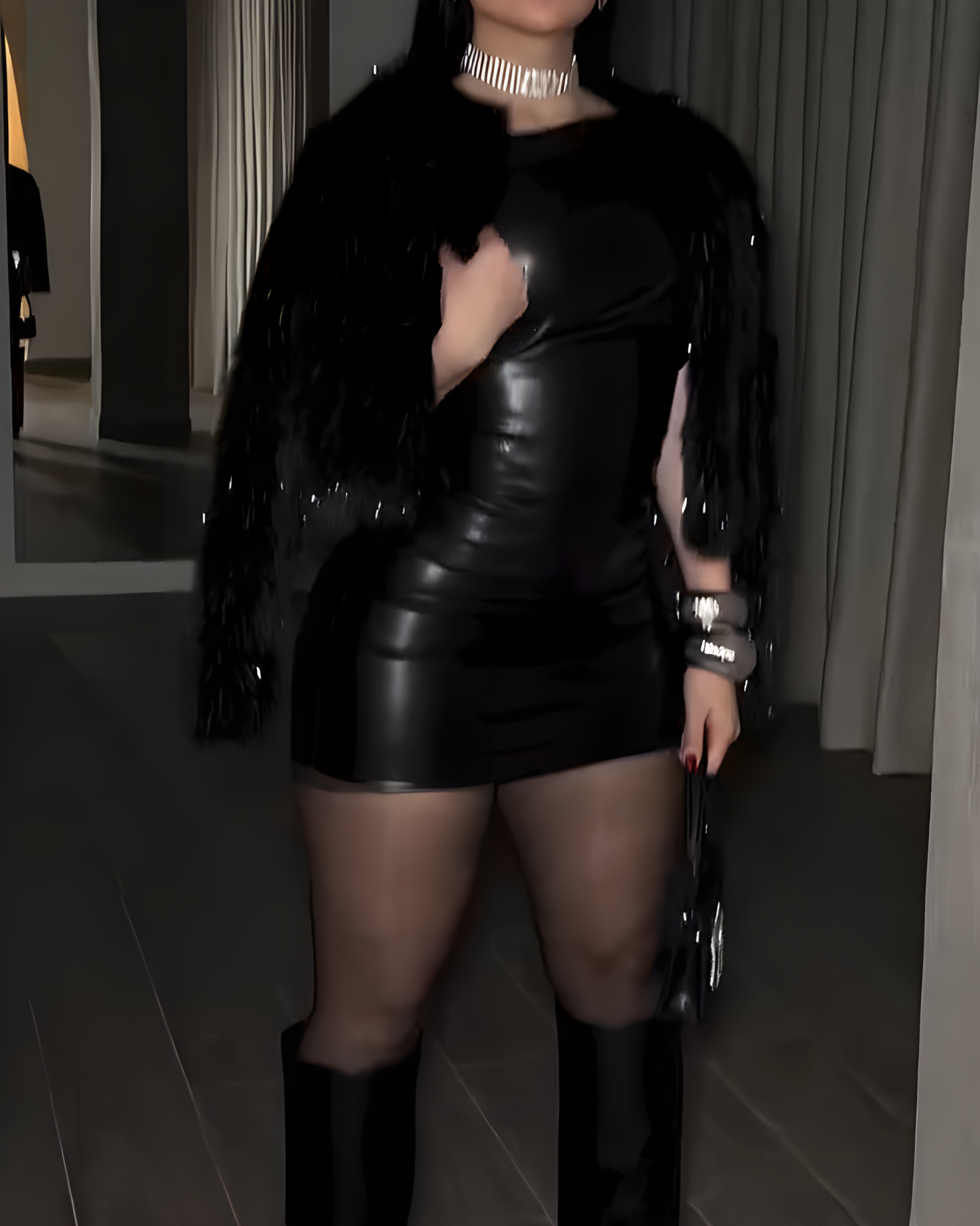 Women's Off-Shoulder Sexy Leather Bodycon Dress