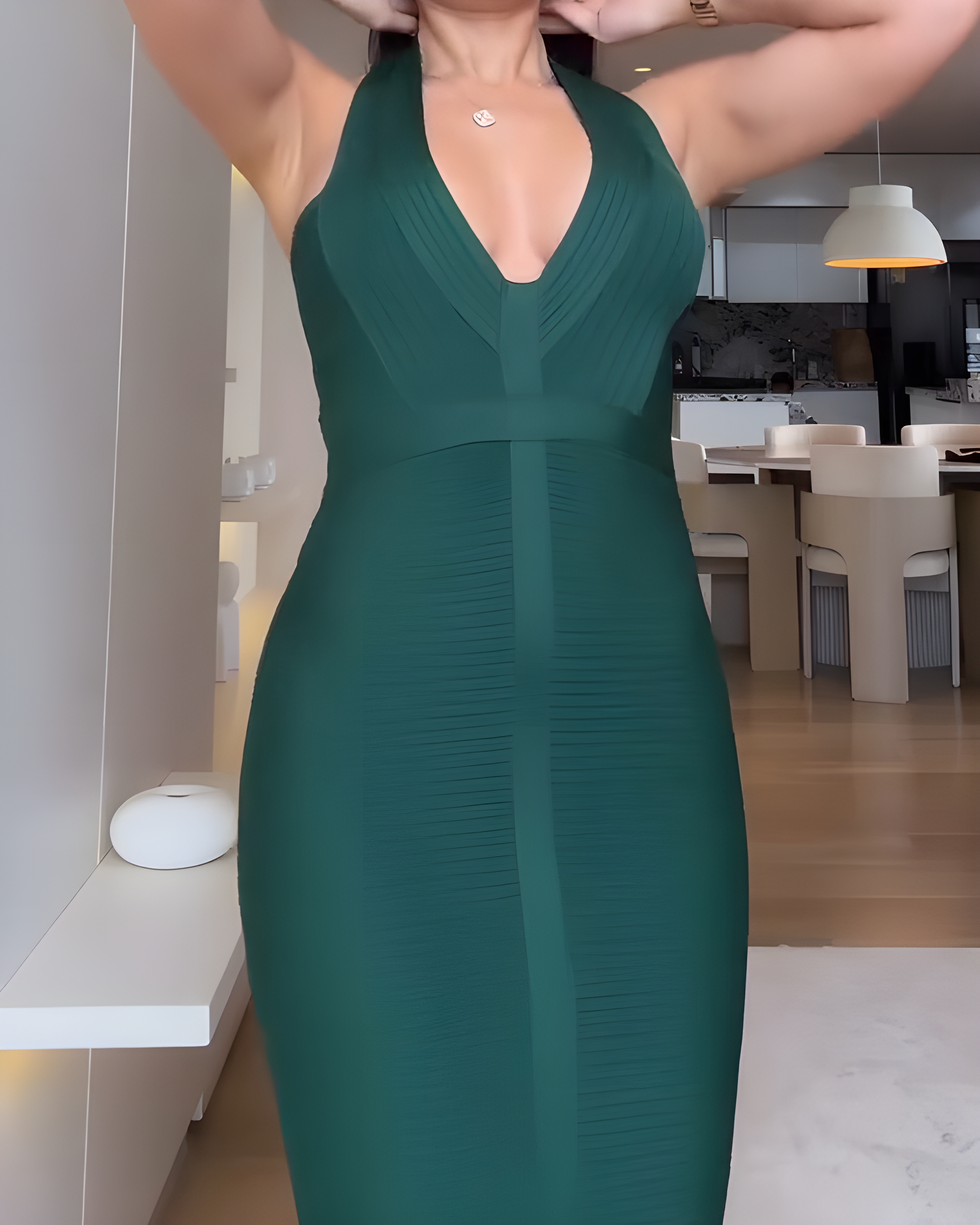 Halter-Neck Sleeveless Bodycon Midi Dress
