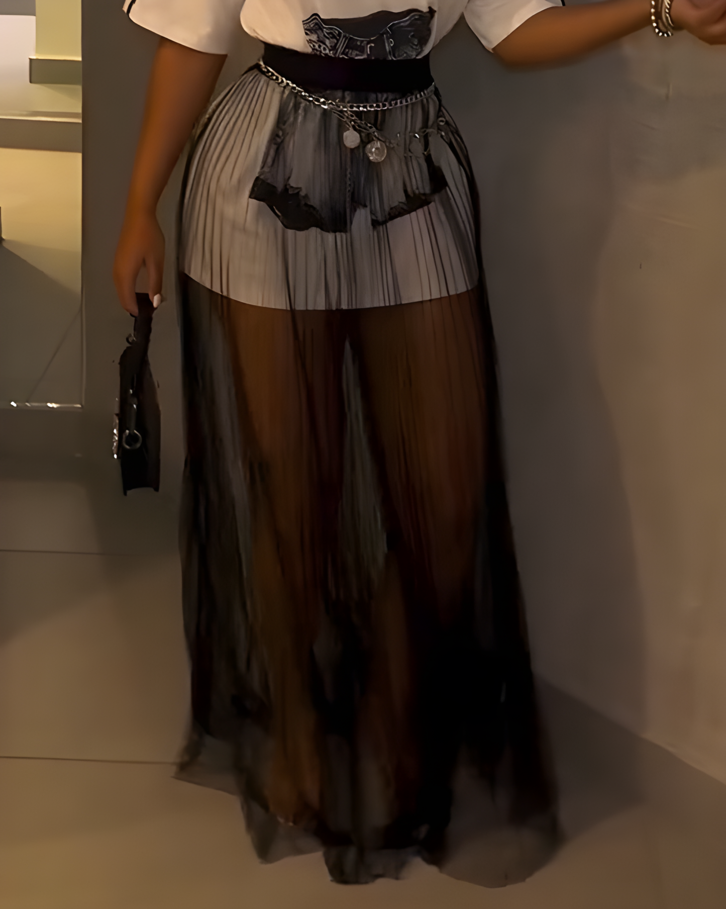 Women's Single Layer Sheer Mesh Maxi Skirt