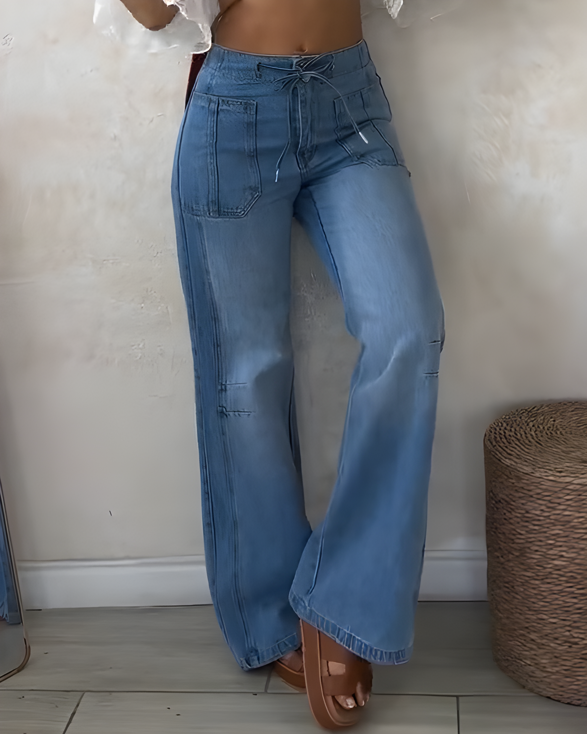 Fashion Double-Breasted Lace-Up Wide-Leg Jeans