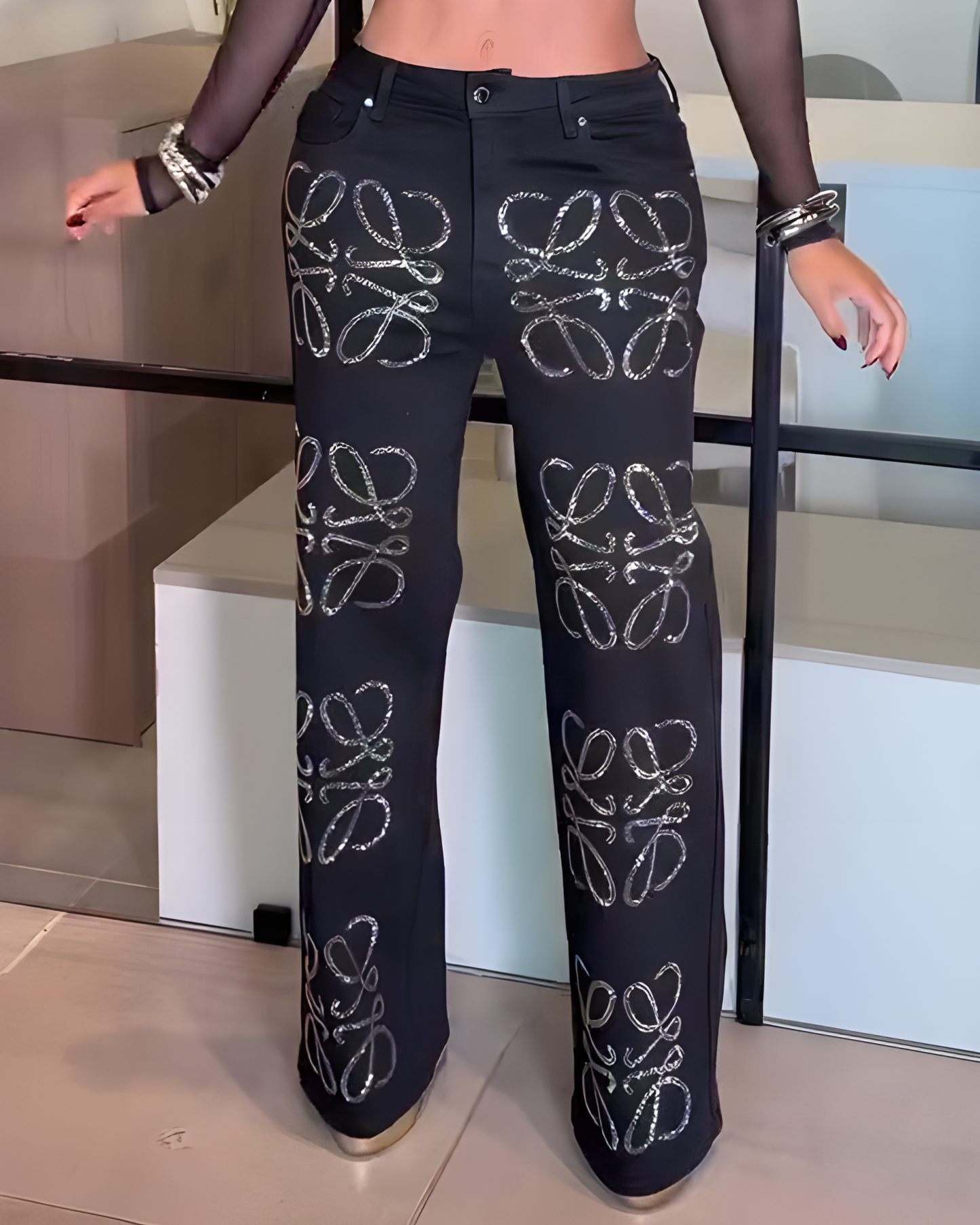 Women's Shiny Straight Leg Jeans