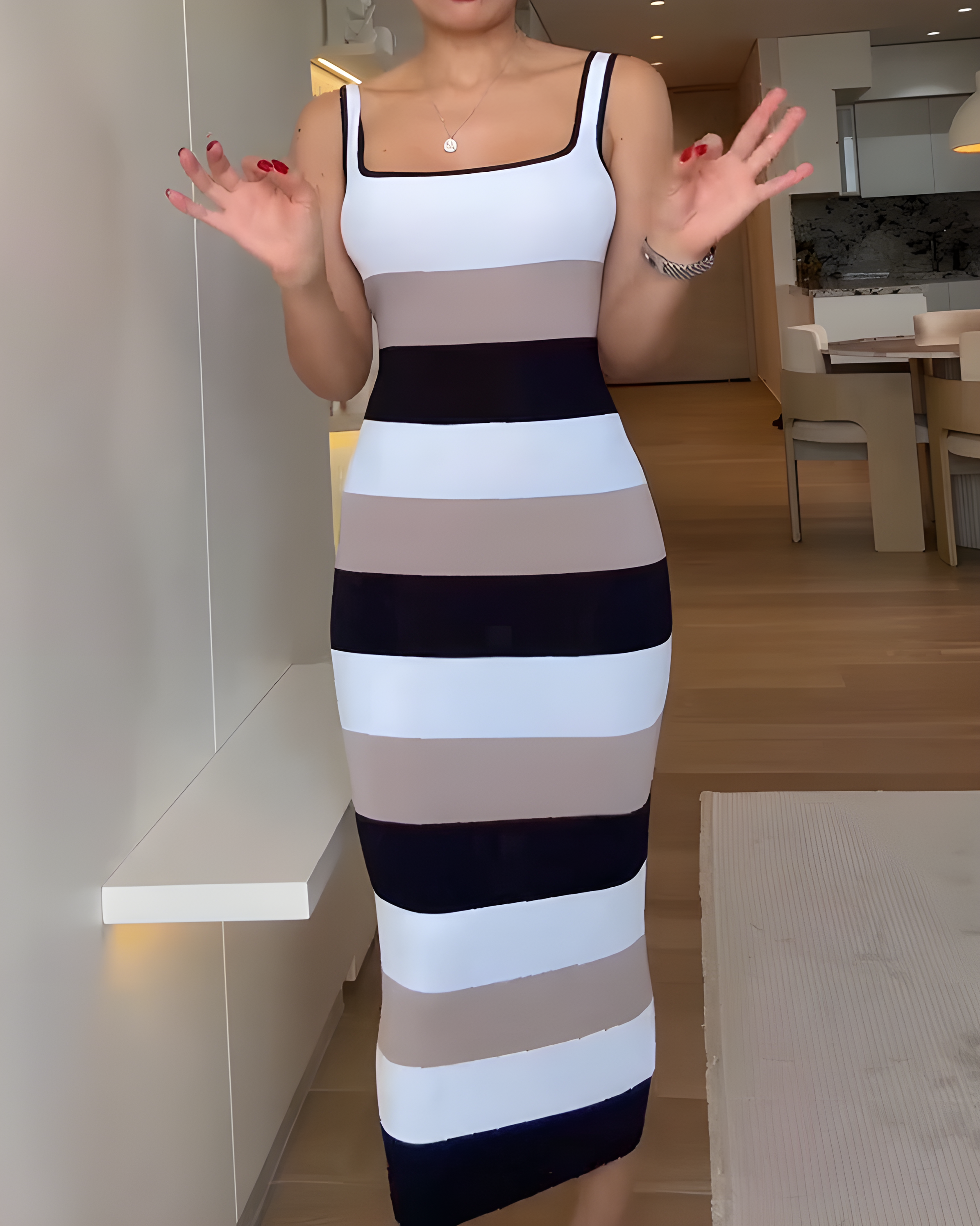 Striped Tie-Back Ribbed Bodycon Dress