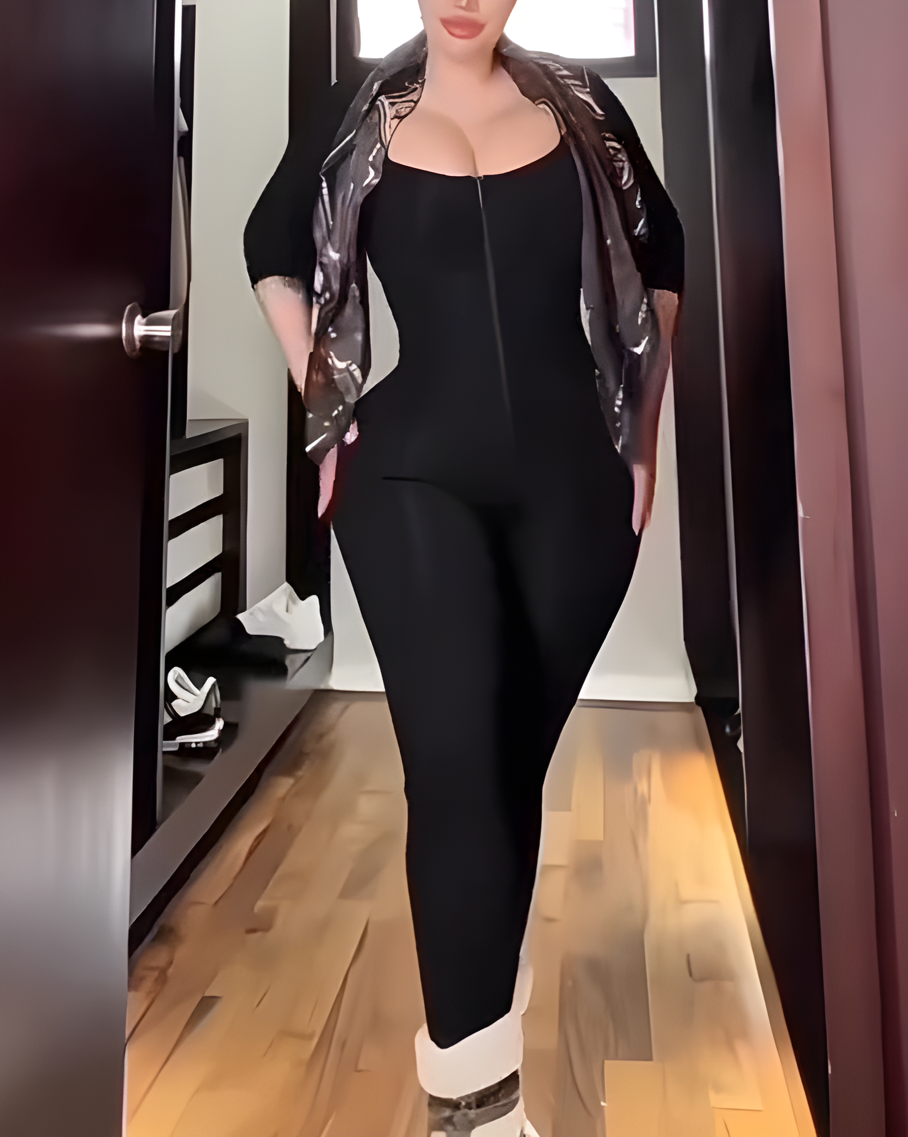 Mid-Length Sleeve Front Zipper Bodycon Jumpsuit