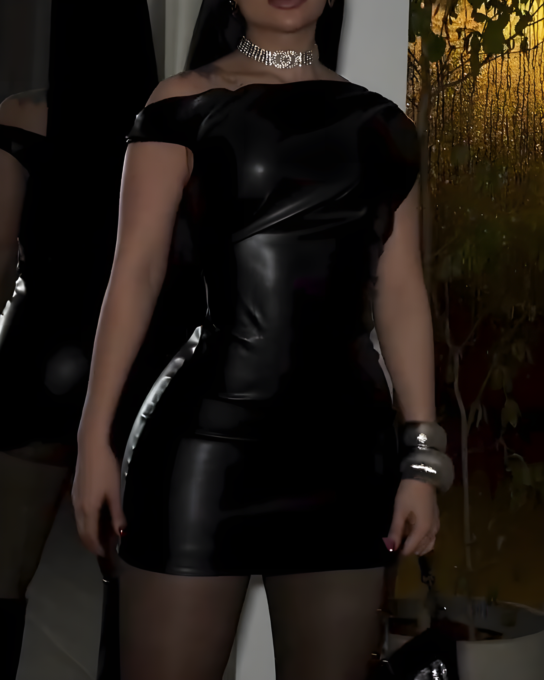 Women's Off-Shoulder Sexy Leather Bodycon Dress