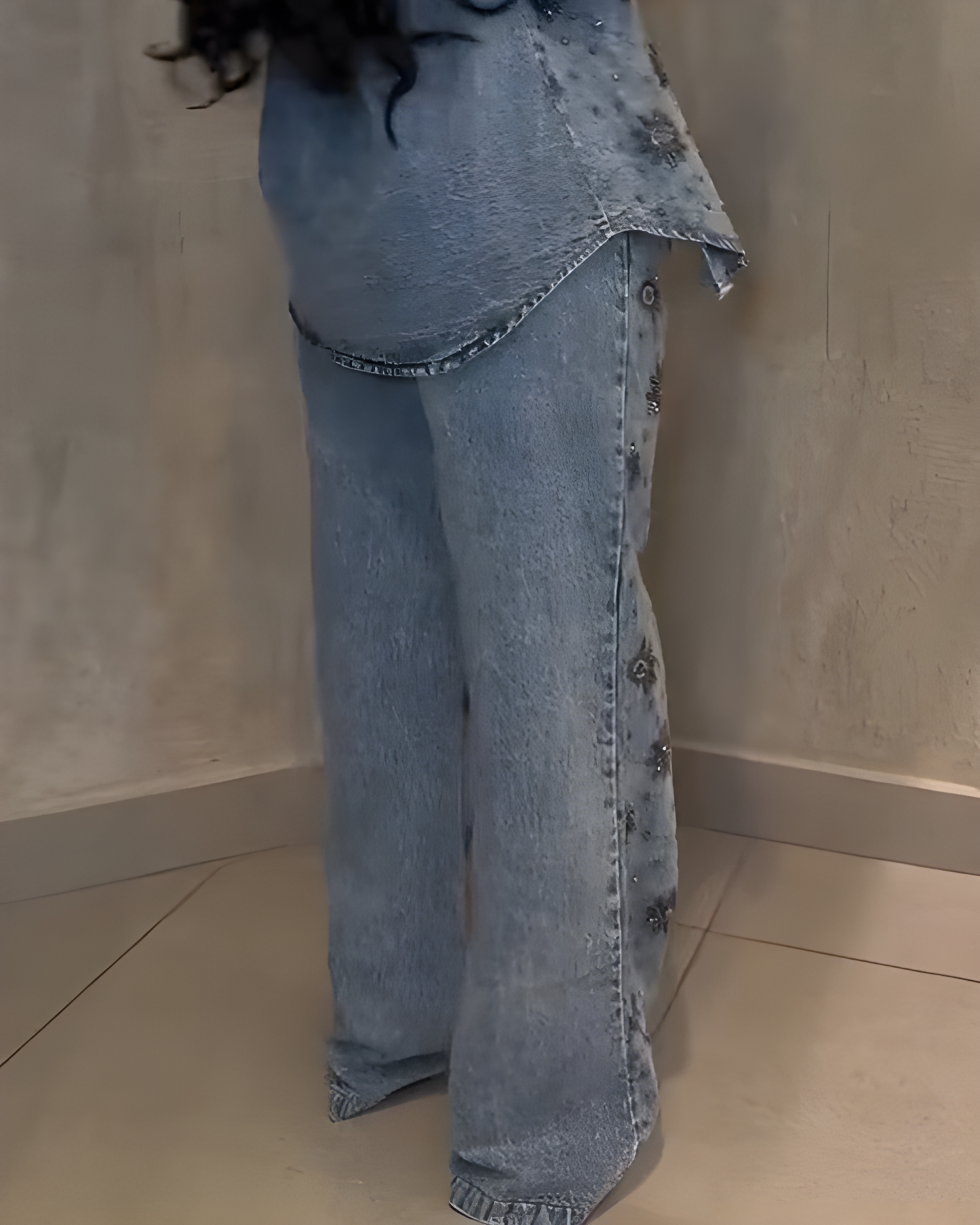 Women's Floral Beaded Sparkling Straight Leg Jeans