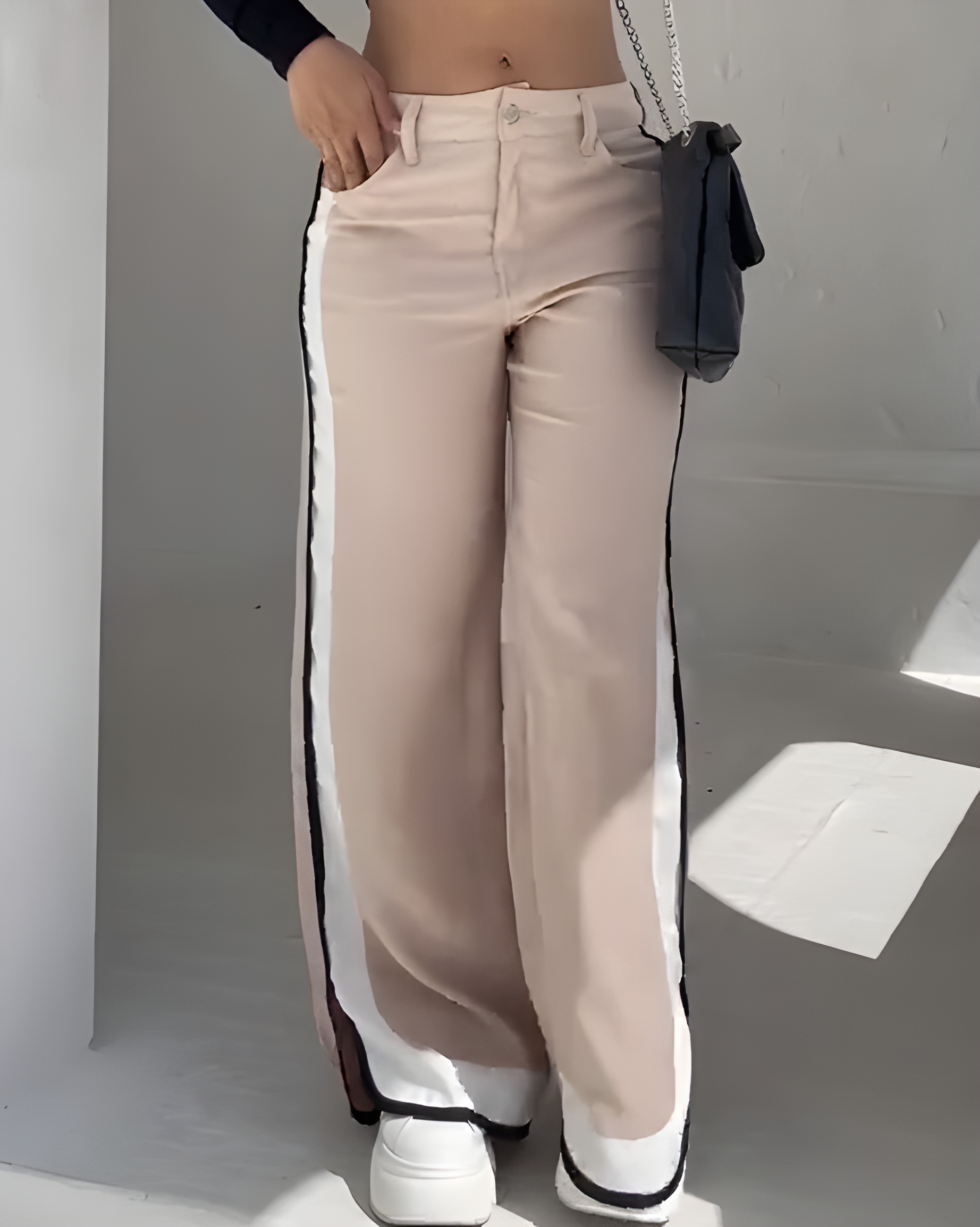 Comfort Contrast Color Stitching Casual Wide-Leg Pants