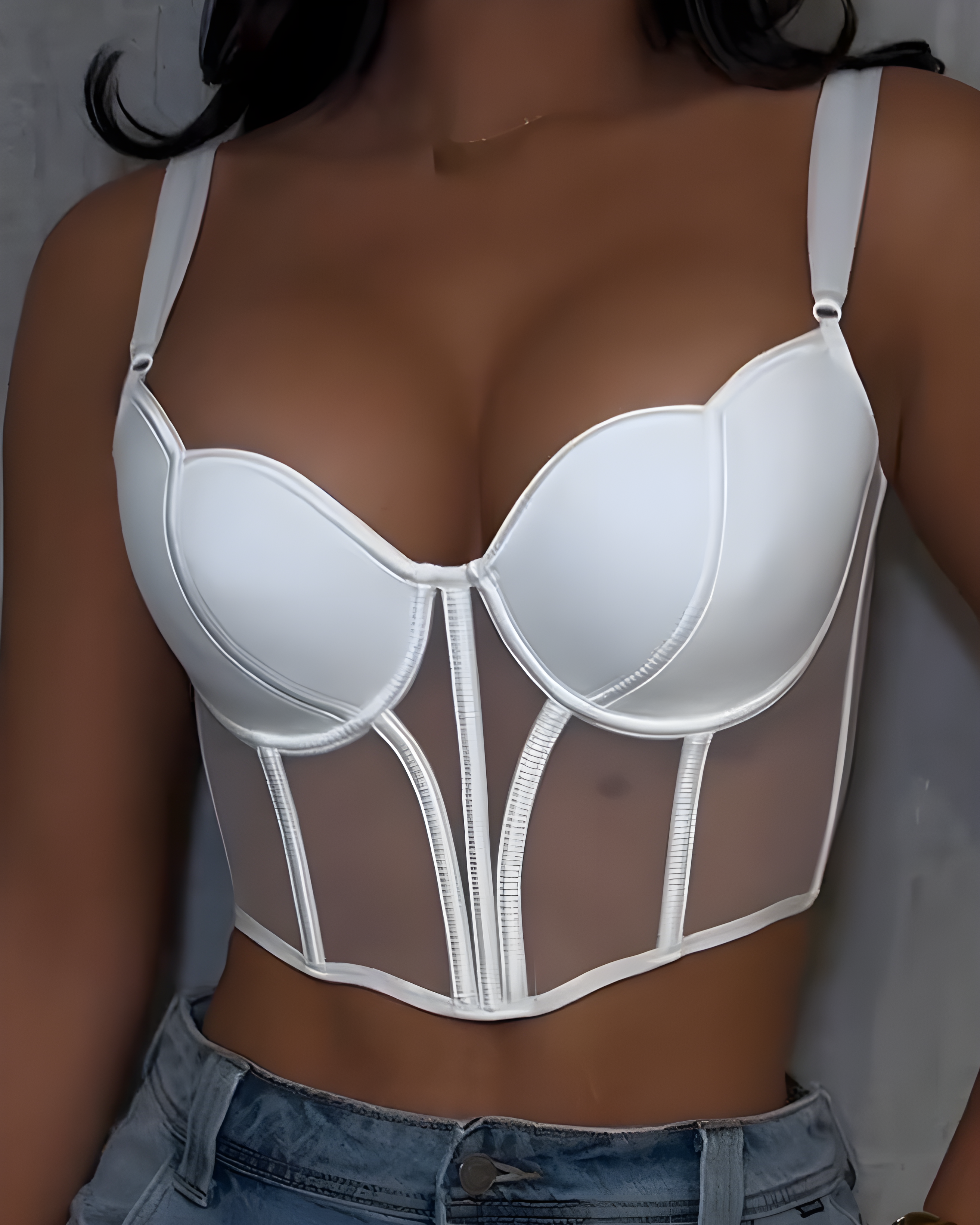 Sheer Mesh Push-Up Corset Top