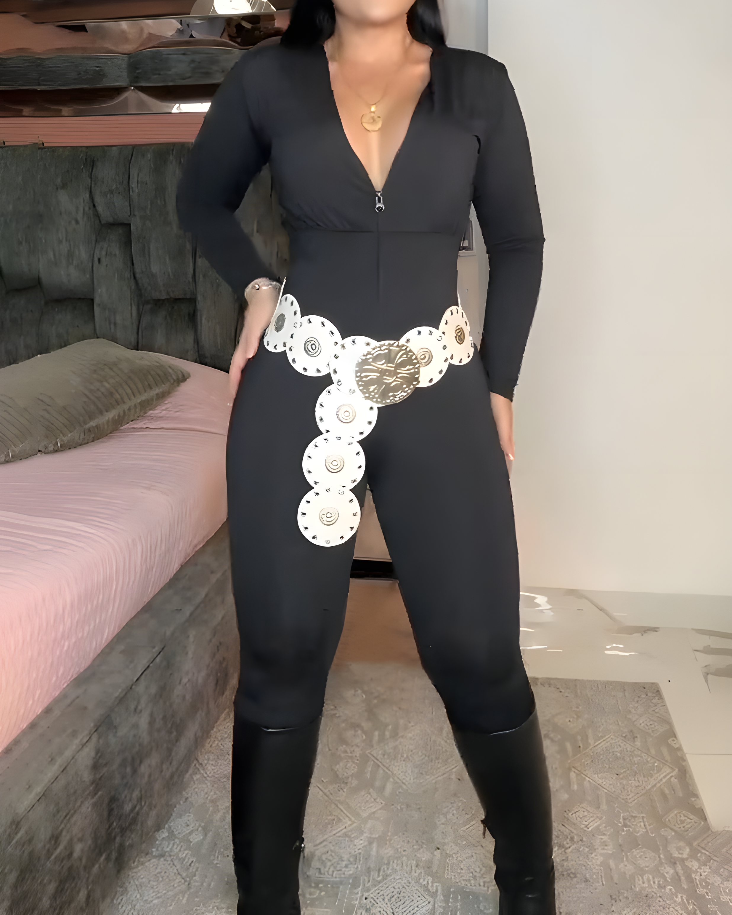 Women's Tummy-Control Long-Sleeved Bodycon Jumpsuit