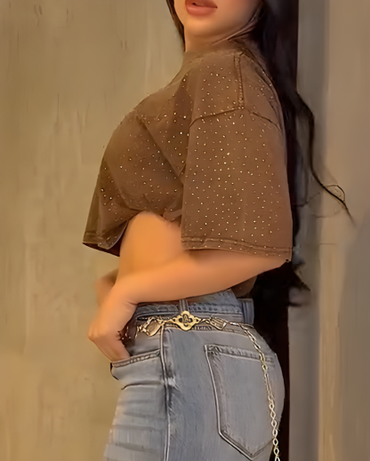 Women's Shiny Rhinestone Short Sleeve T Shirt