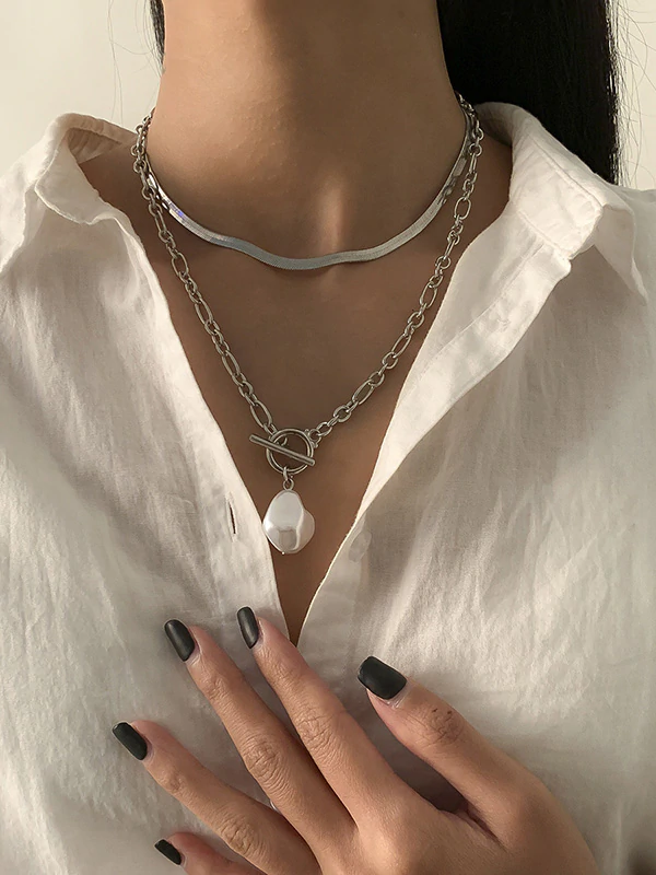 Fashion Hip-Hop OT Buckle Flat Ssnake Bone Necklace