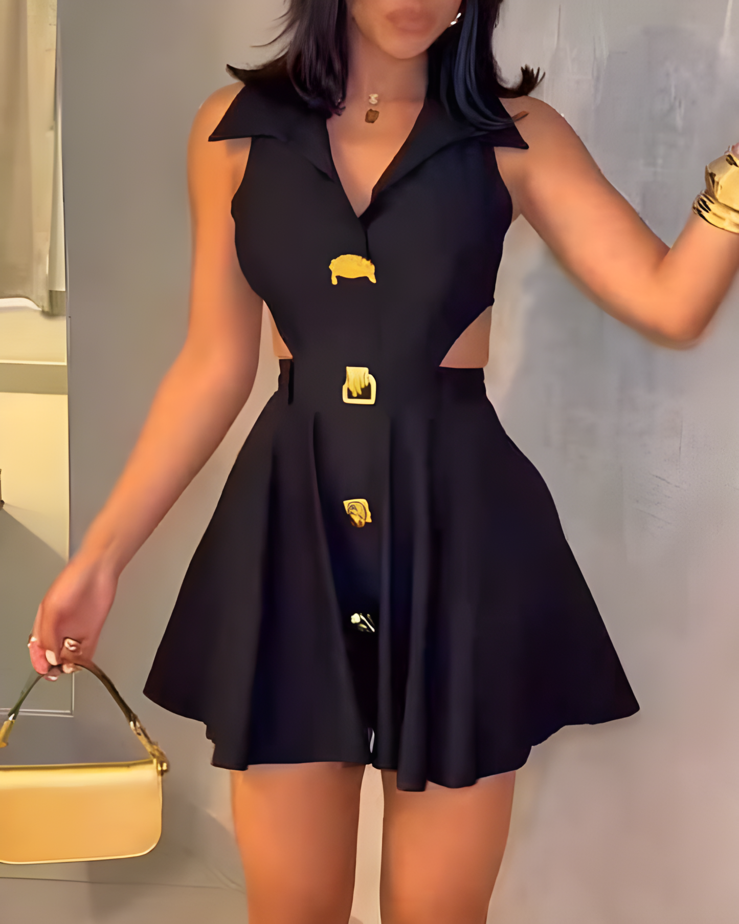 Fashionable Lapel Slimming Cutout Dress