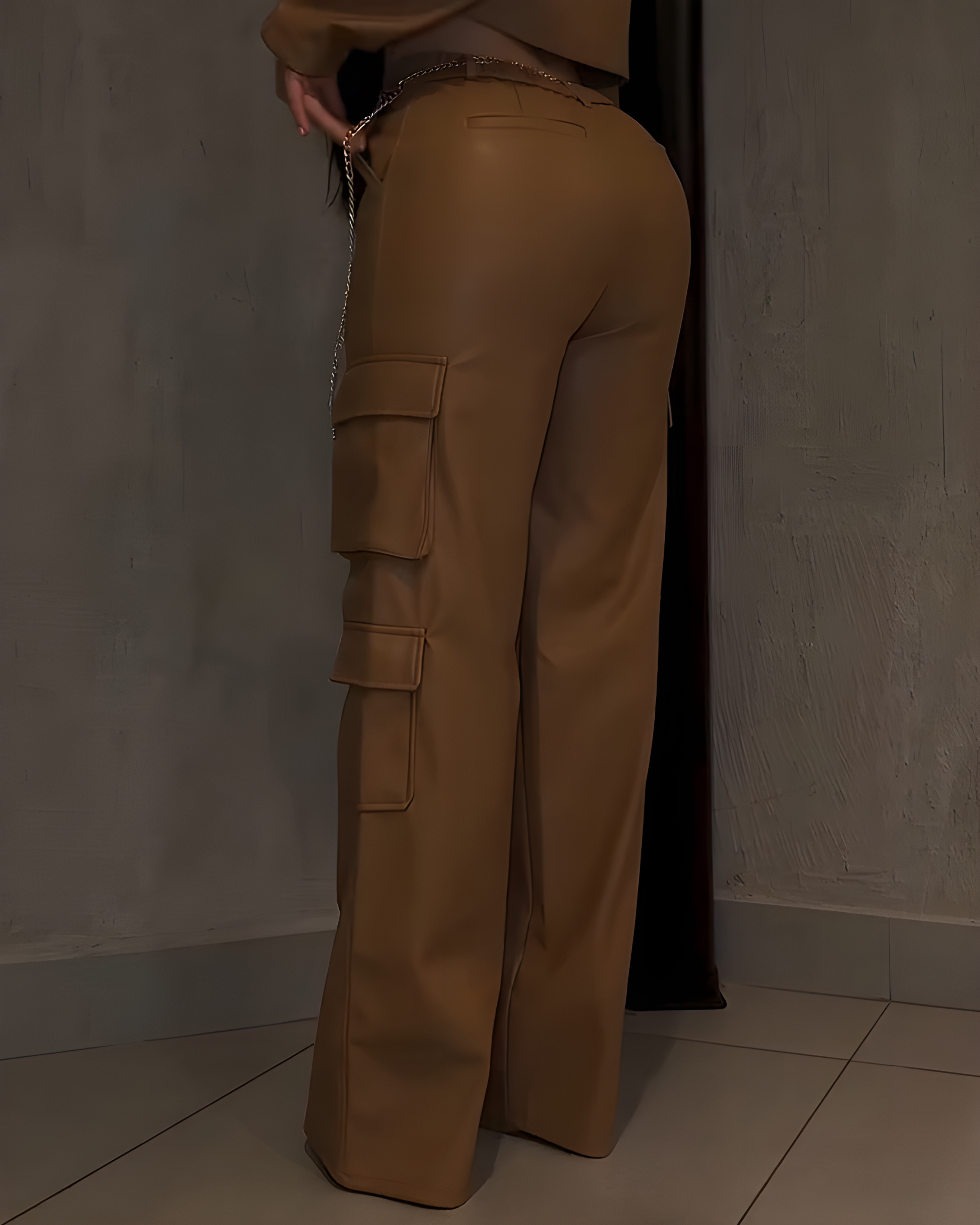 Women's Cargo Style Wide-Leg Leather Pants