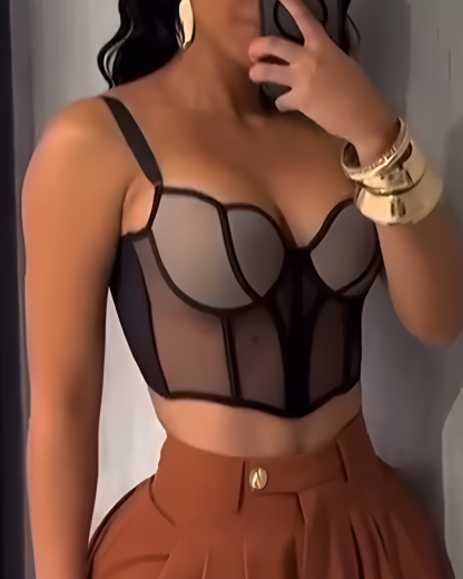 Sheer Mesh Push-Up Corset Top