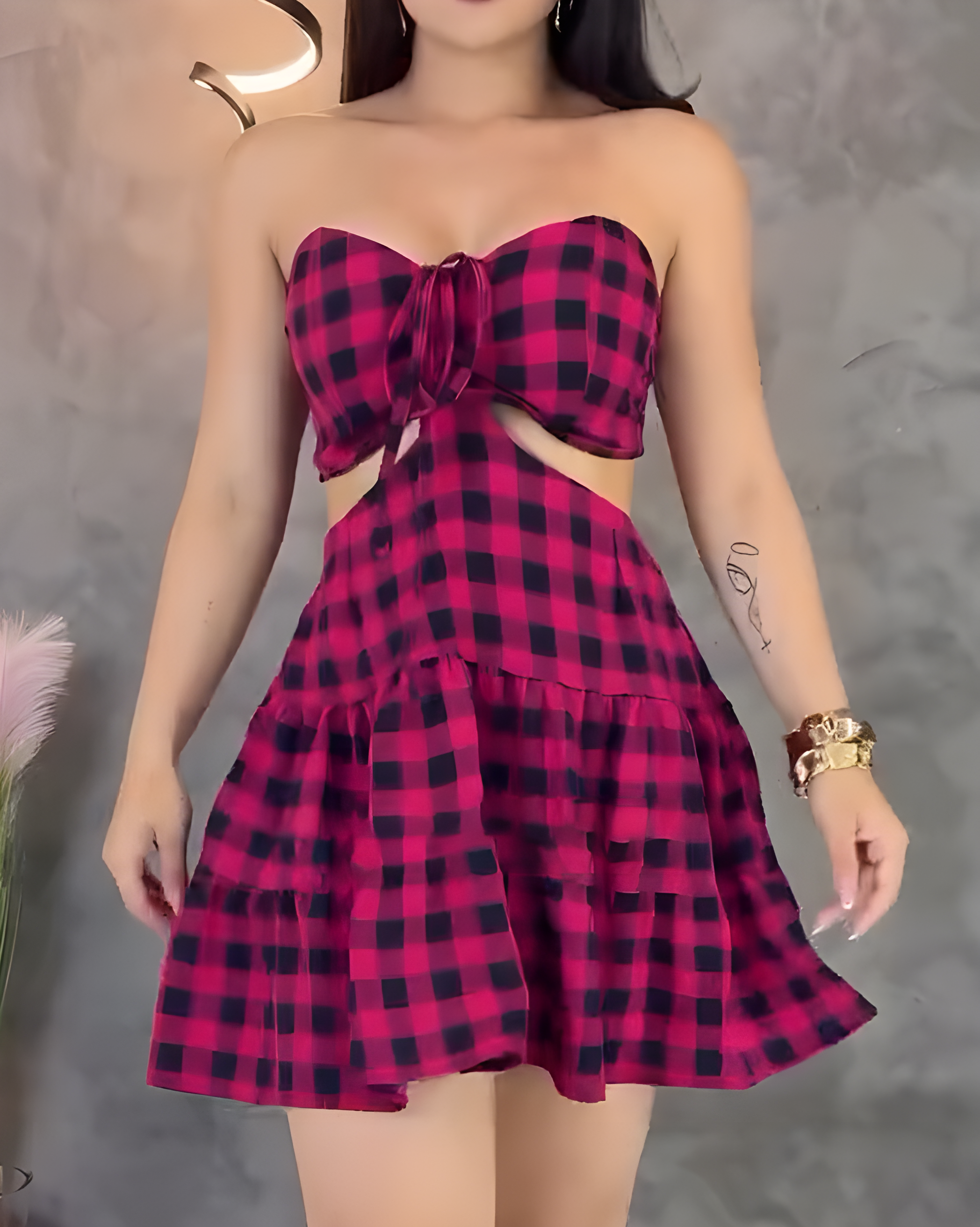 Women's Halter Neck Backless Plaid Dress