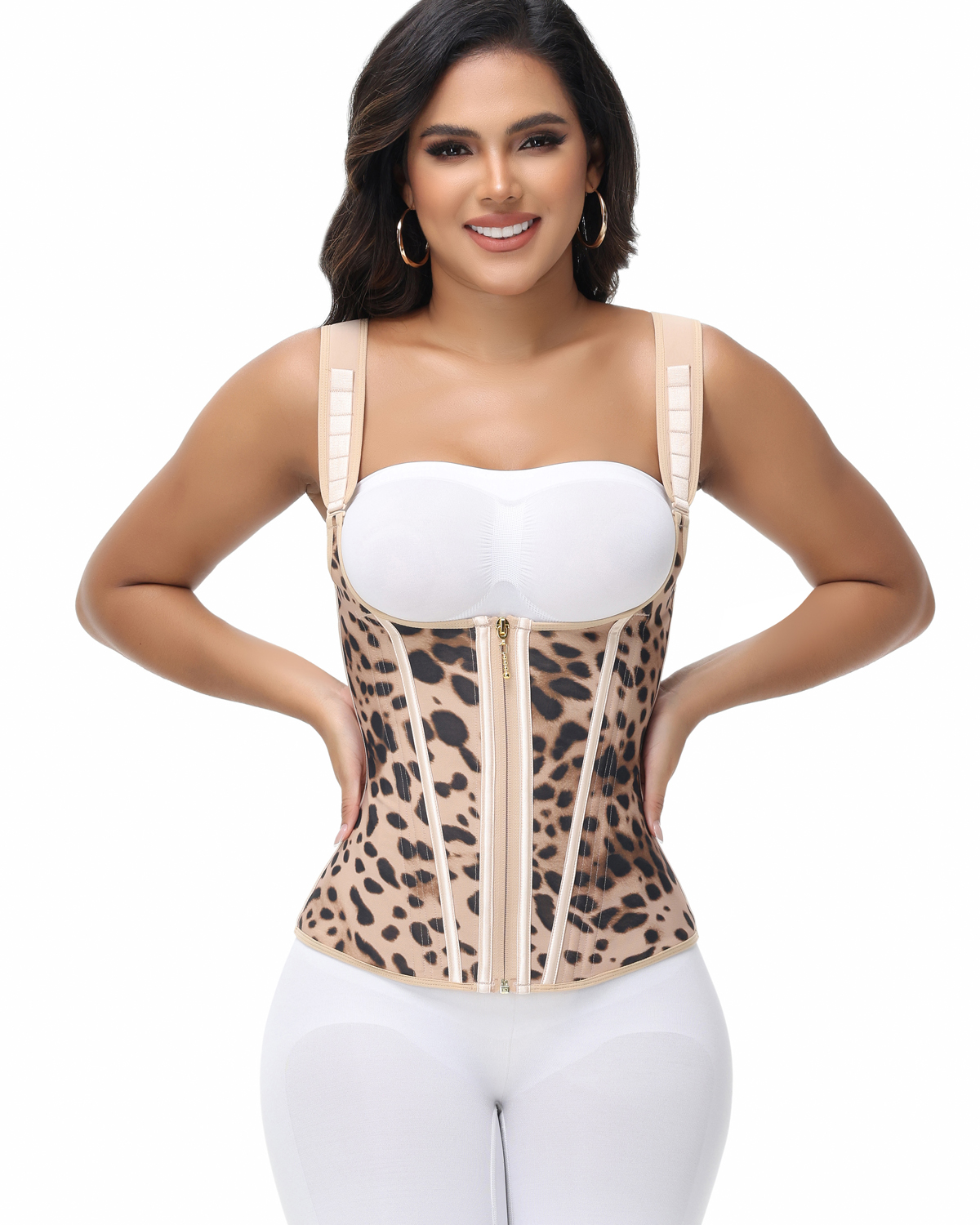 Leopard Print Waist Trainer for Women Girdle with Steel Bones