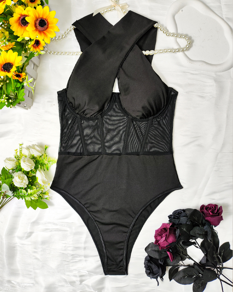 Underwire Boning Mesh Halter Body Shapewear