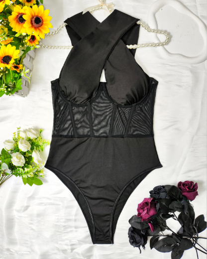 Underwire Boning Mesh Halter Body Shapewear