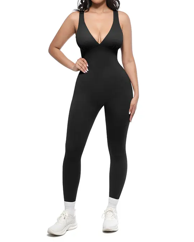 Deep V-Neck Breathable High-Waisted Tummy Control Body Shaping Bodysuit