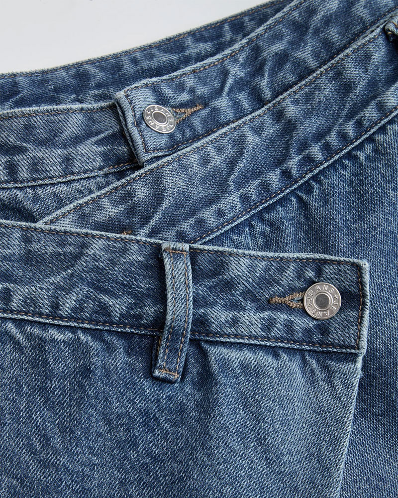 Denim Cross-Front Asymmetric Button Wide-leg Jeans