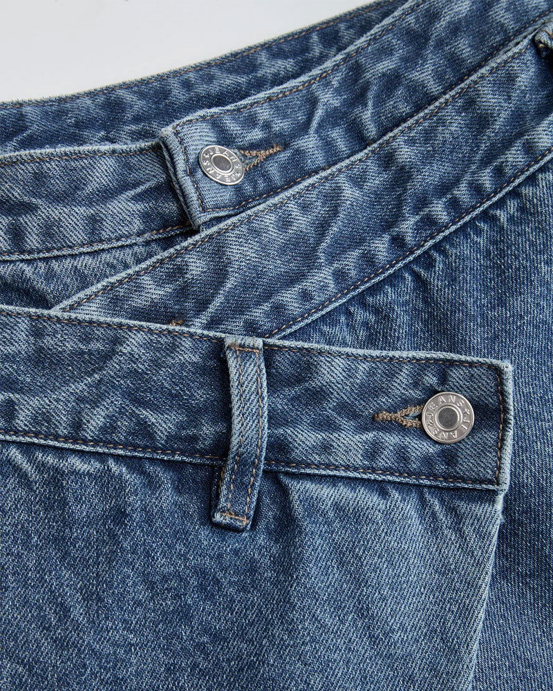 Denim Cross-Front Asymmetric Button Wide-leg Jeans