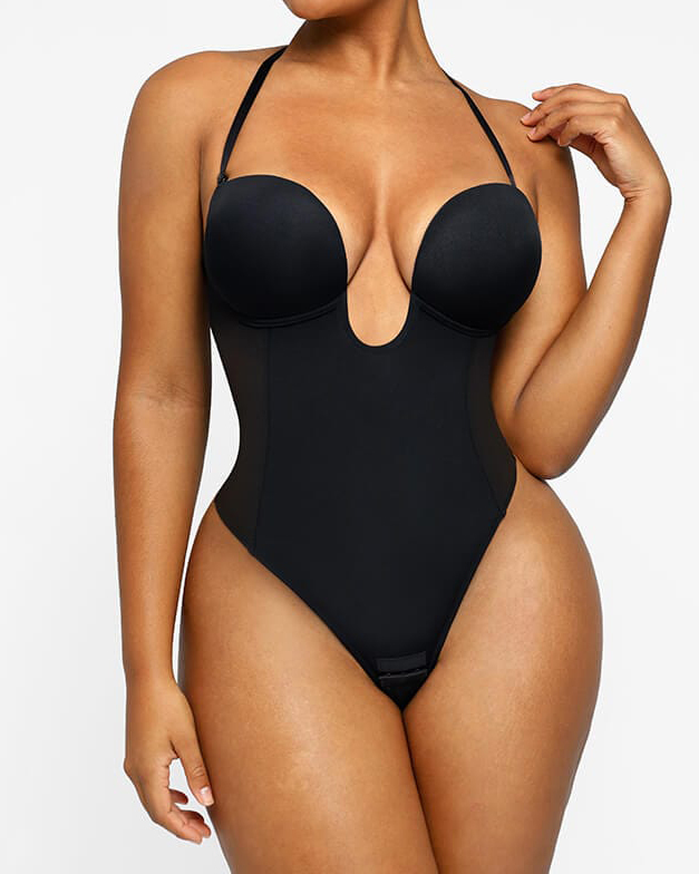 Deep Plunge Low-Back Thong Bodysuit