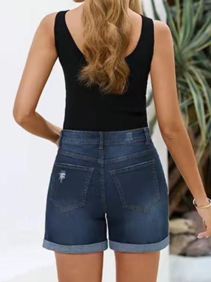 High Waisted Distressed Rolled Up Denim Shorts