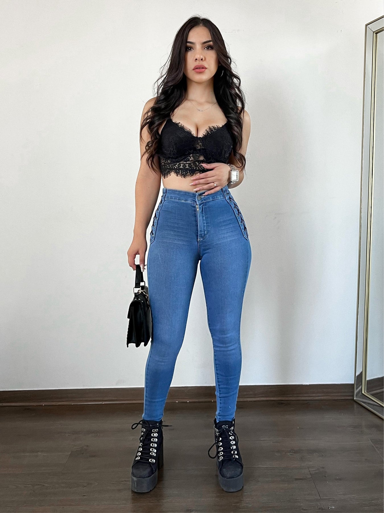 Braided Design Colorful Skinny Fashion Jeans