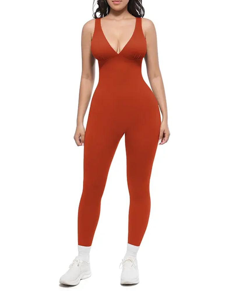 Deep V-Neck Breathable High-Waisted Tummy Control Body Shaping Bodysuit