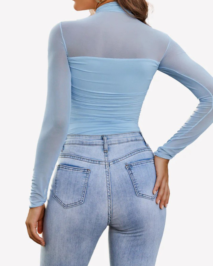 Ruched Sheer Mesh Slimming Shapewear Thong Bodysuit