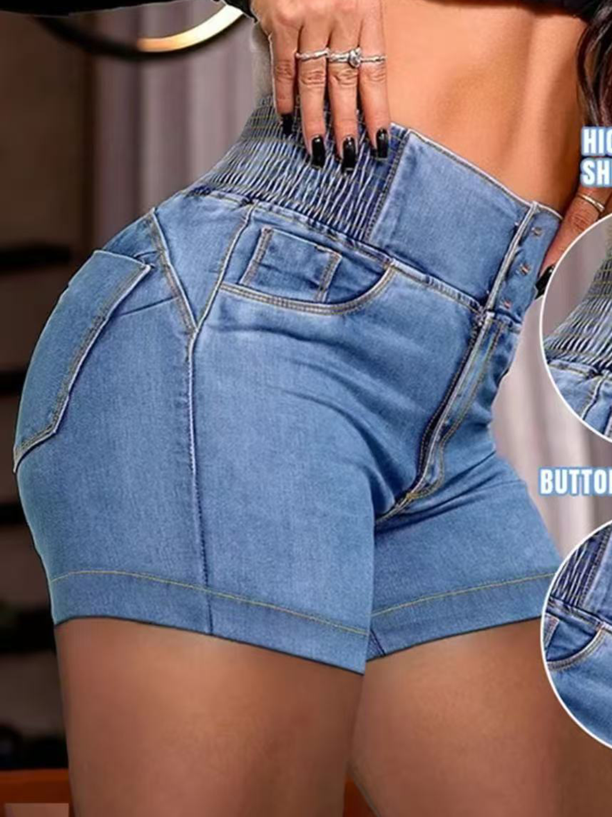 High Waist Elastic Stretch Denim Shorts