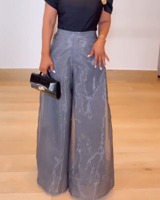 High-Waisted Sheer Layered Organza Wide-Leg Trousers