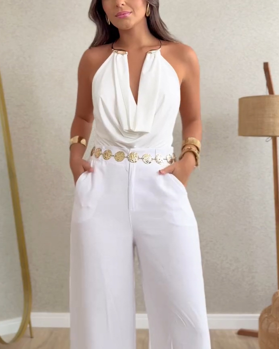 Women's Sexy Cowl Neckline Backless Bodysuit